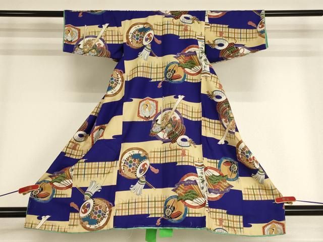 平和屋着物[]七五三　男の子　3歳　祝着　一つ身　吉祥丸文　兜　鶴　正絹　逸品　未使用　AABH2871ja