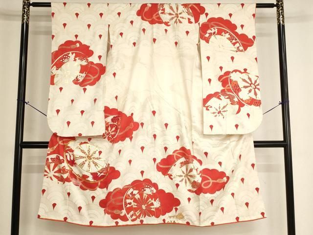 平和屋着物[]七五三　女の子　７歳　祝着　四つ身　駒刺繍　片輪車文　金彩　正絹　逸品　AABH2880ja 21,164円