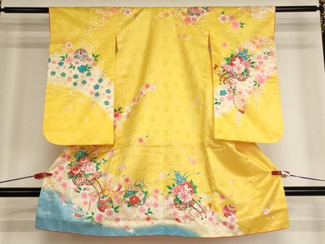 平和屋着物[]七五三　女の子　３歳　祝着　三つ身　花車文　暈し染め　金彩　AABH2887ja