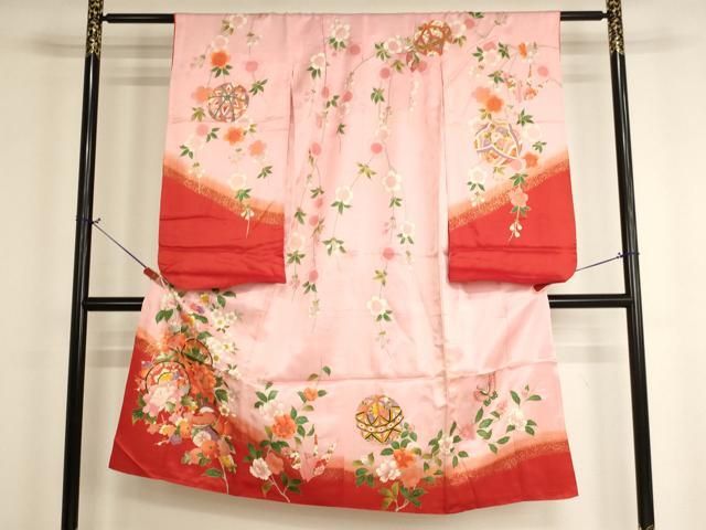 平和屋着物[]七五三　女の子　７歳　祝着　四つ身　鴛鴦花鼓文　暈し染め　金彩　AABH2889ja