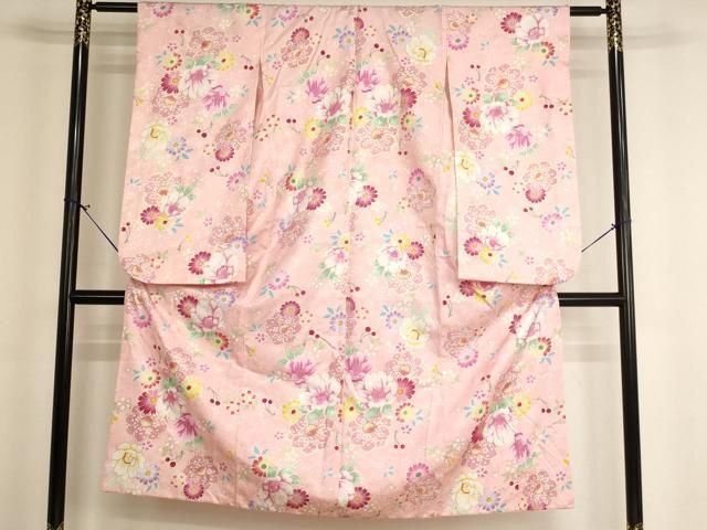 平和屋着物[]七五三　女の子　７歳　祝着　四つ身　舞花文　さくらんぼ　金彩　AABH2892ja