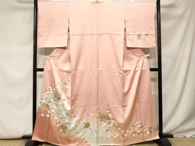 平和屋着物□訪問着 駒刺繍 扇面枝花文 暈し染め 金彩 正絹 逸品