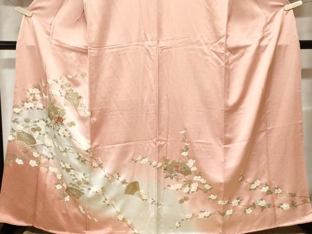 平和屋着物□訪問着 駒刺繍 扇面枝花文 暈し染め 金彩 正絹 逸品