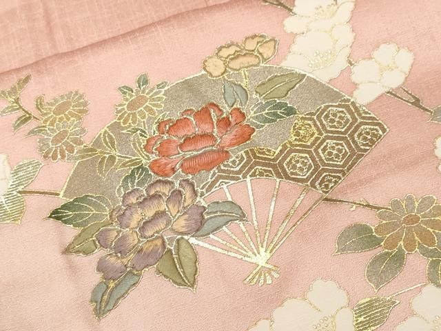 平和屋着物□訪問着 駒刺繍 扇面枝花文 暈し染め 金彩 正絹 逸品