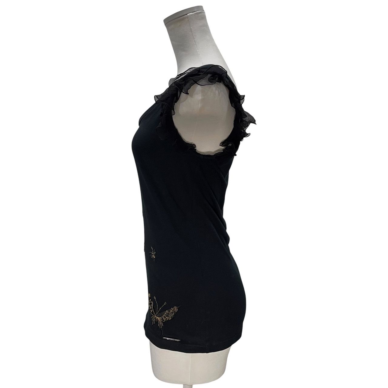 John Galliano 蝶々刺繍フリルタンクトップ ノースリーブカットソー T