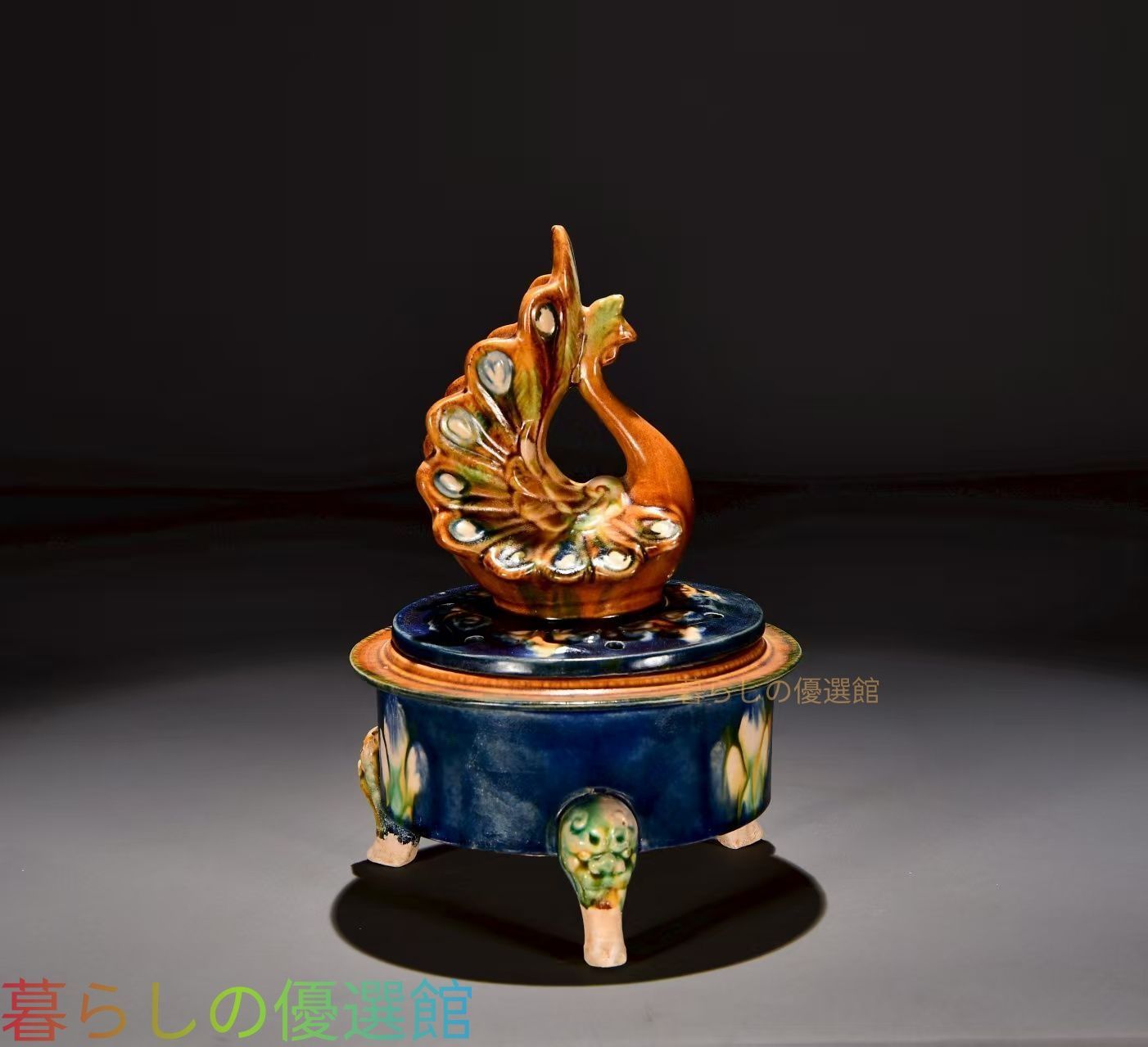 中国骨董 清代 哥窯 双耳香炉 陶磁器 置物 コレクション用 香道具 織田幸銅器 香炉 獅子蓋象耳(唐子遊び) 61-05 : サンワショッピング