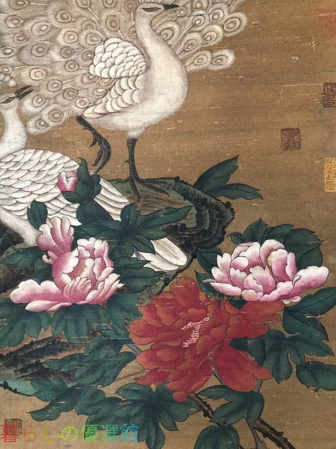 中国古美術・純手描き四尺孔雀と花掛軸・国画・沈銓印款•珍品画・肉筆・文房置物 中国古美術・純手描き四尺孔雀と花掛軸・国画・沈銓印款•珍品画・肉筆