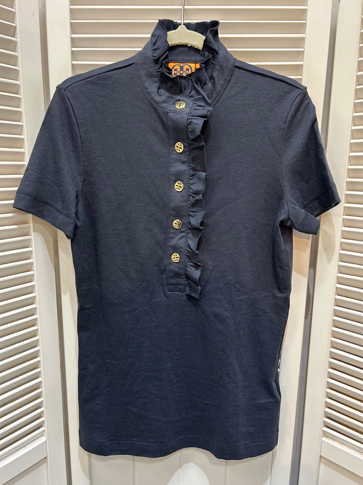 正規美品！トリーバーチ ポロシャツ 美品☆ TORY BURCH トリーバーチ ポロシャツ ネイビー レディース XS