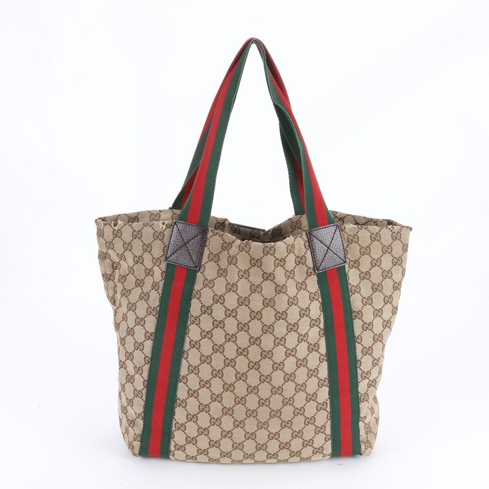 良品✨GUCCI トートバッグ ハンドバッグ ggキャンバス シェリーライン グッチ GG キャンバス シェリー ライン 189669 レザー トート バッグ