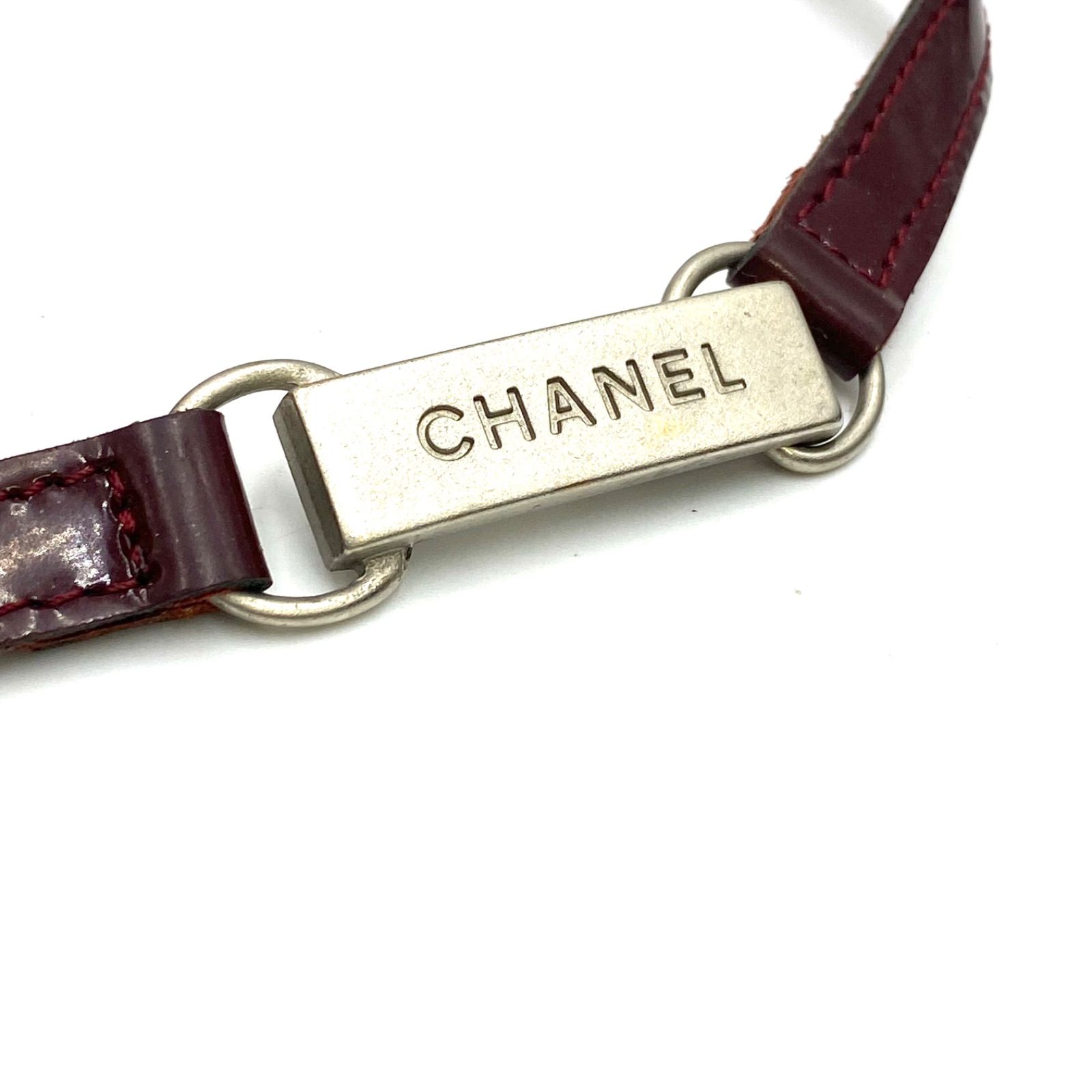 CHANEL シャネル ベルト レザー ロゴバックル シルバー ボルドー系