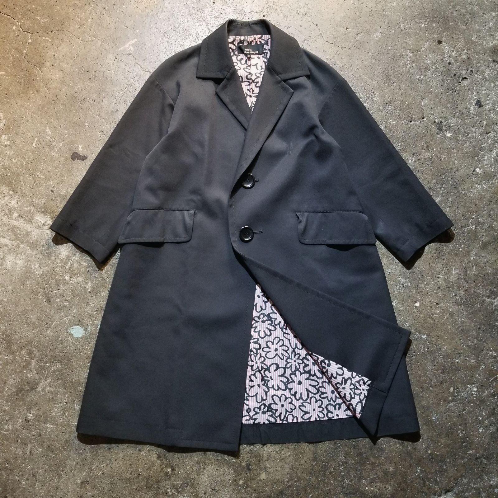tricot COMME des GARCONS 19ss 裏地花柄チェック バック切替コート M