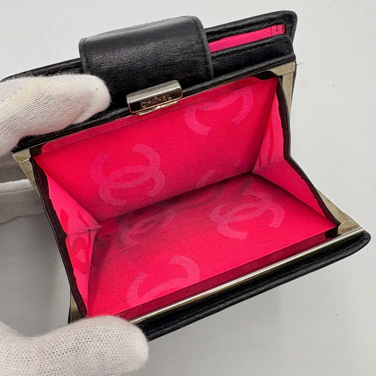 CHANEL シャネル カンボンライン がま口 コンパクトウォレット 折り