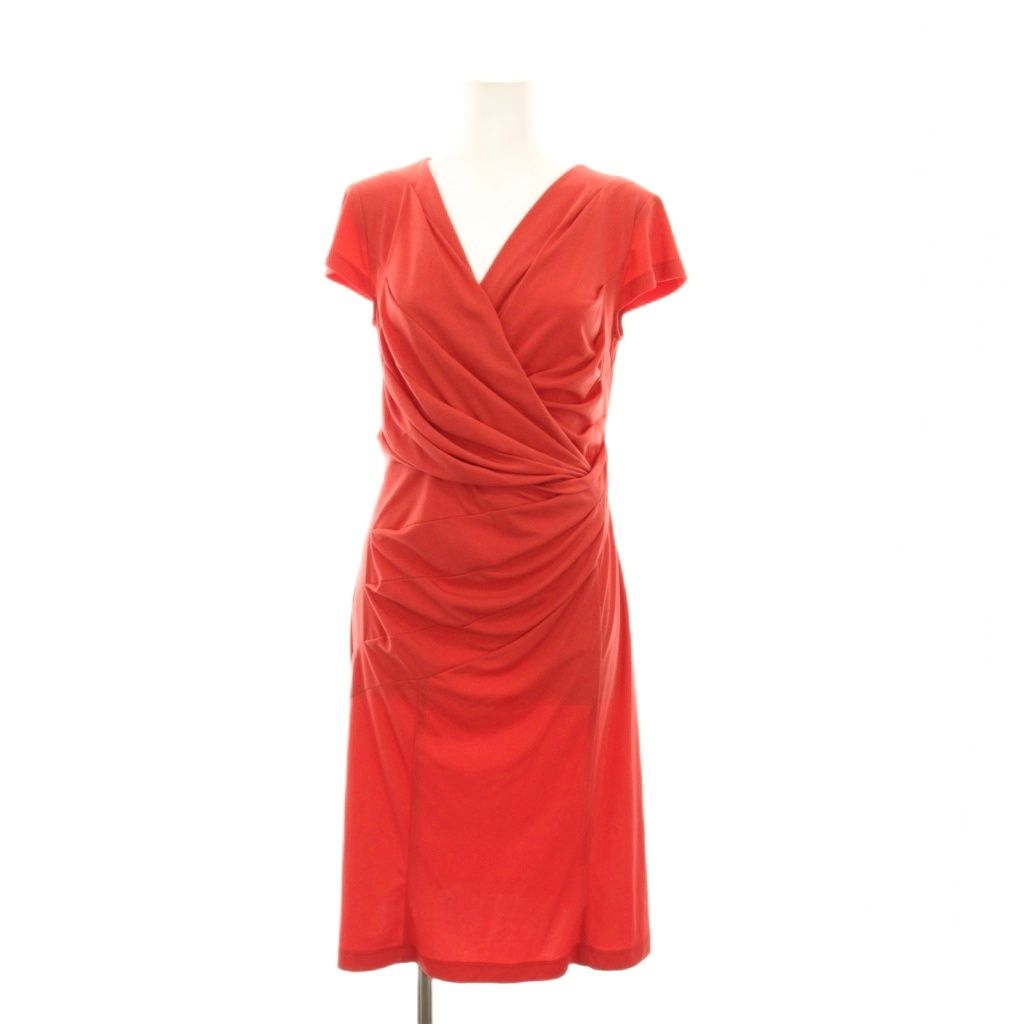 美品　kayme カシュクールストレッチワンピース　11 レッド　半袖　シルク ケイミー kay me ワンピース ロング カシュクール 半袖 11 朱色 レッド