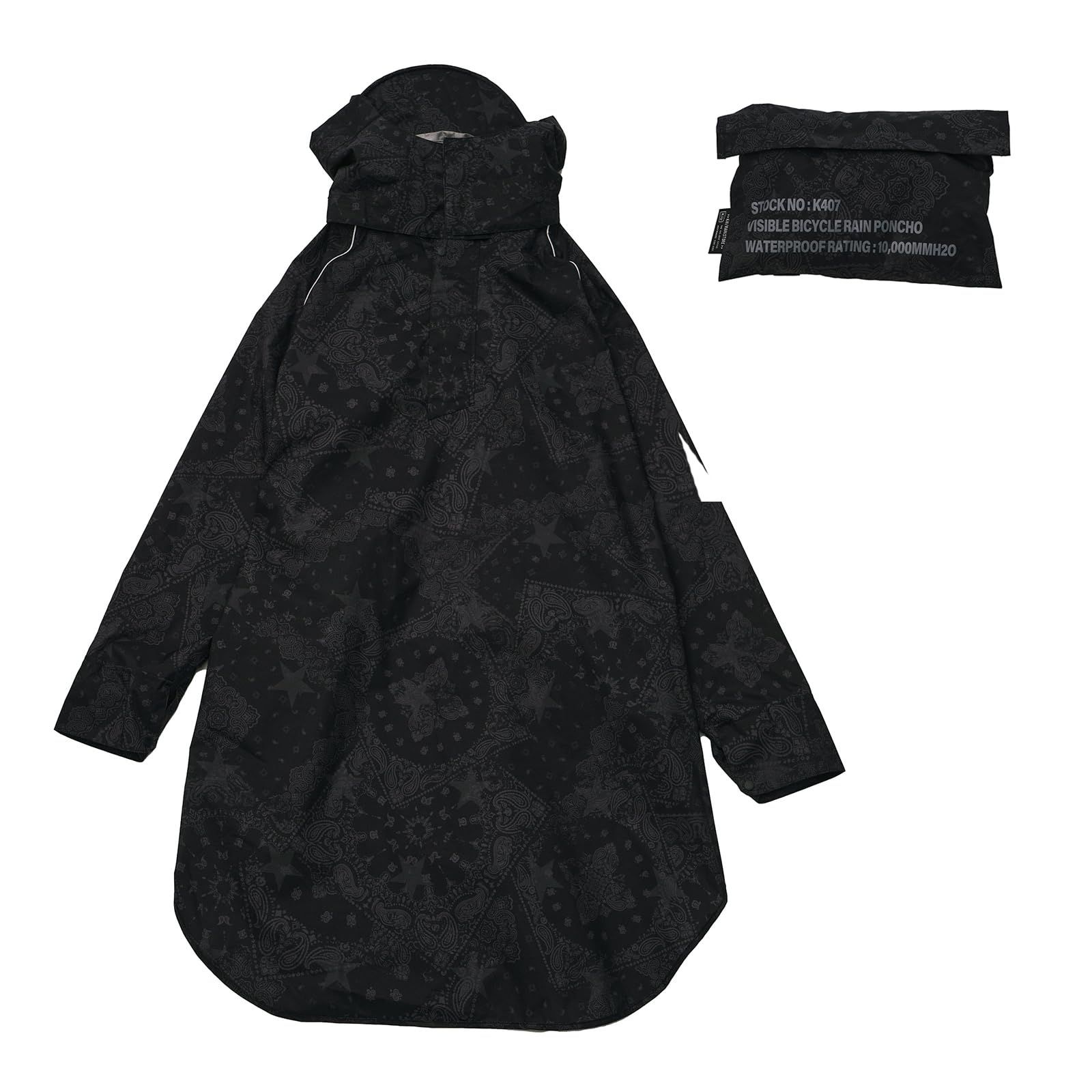 KiU キウ ビジブルバイシクルレインポンチョ VISIBLE BICYCLE RAIN PONCHO 防水 撥水 はっ水 耐水 雨対策 台風 梅雨 レインコート スリーブポンチョ アノラック 雨具 袖付き 収納袋 ポケット おしゃれ [スターペイズリーRE]