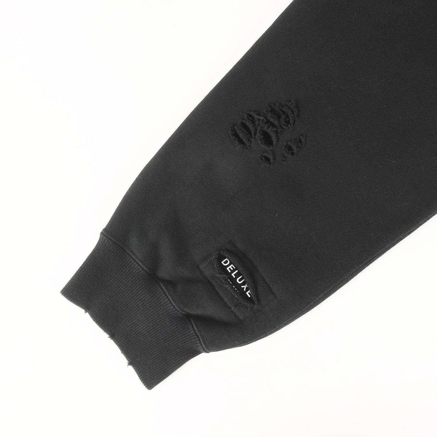DELUXE デラックス スウェット ブラック 黒 サイズ:L | 24AW ダメージ加工 オーバーサイズ スウェットシャツ (Sabotage) | トップス トレーナー プルオーバー【メンズ】【中古】 DELUXE デラックス スウェット ブラック 黒 サイズ:L | 24AW ダメージ