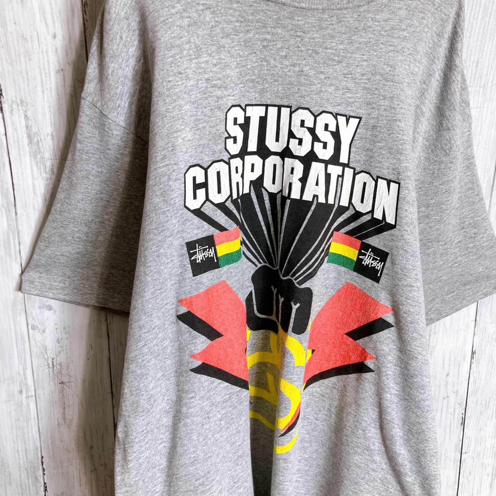 Stussy 両面 プリント Tシャツ 古着 ステューシー old ロゴ 最高モデル】90s 紺タグ Vintage 古着 OLD STUSSY ステューシー グレー