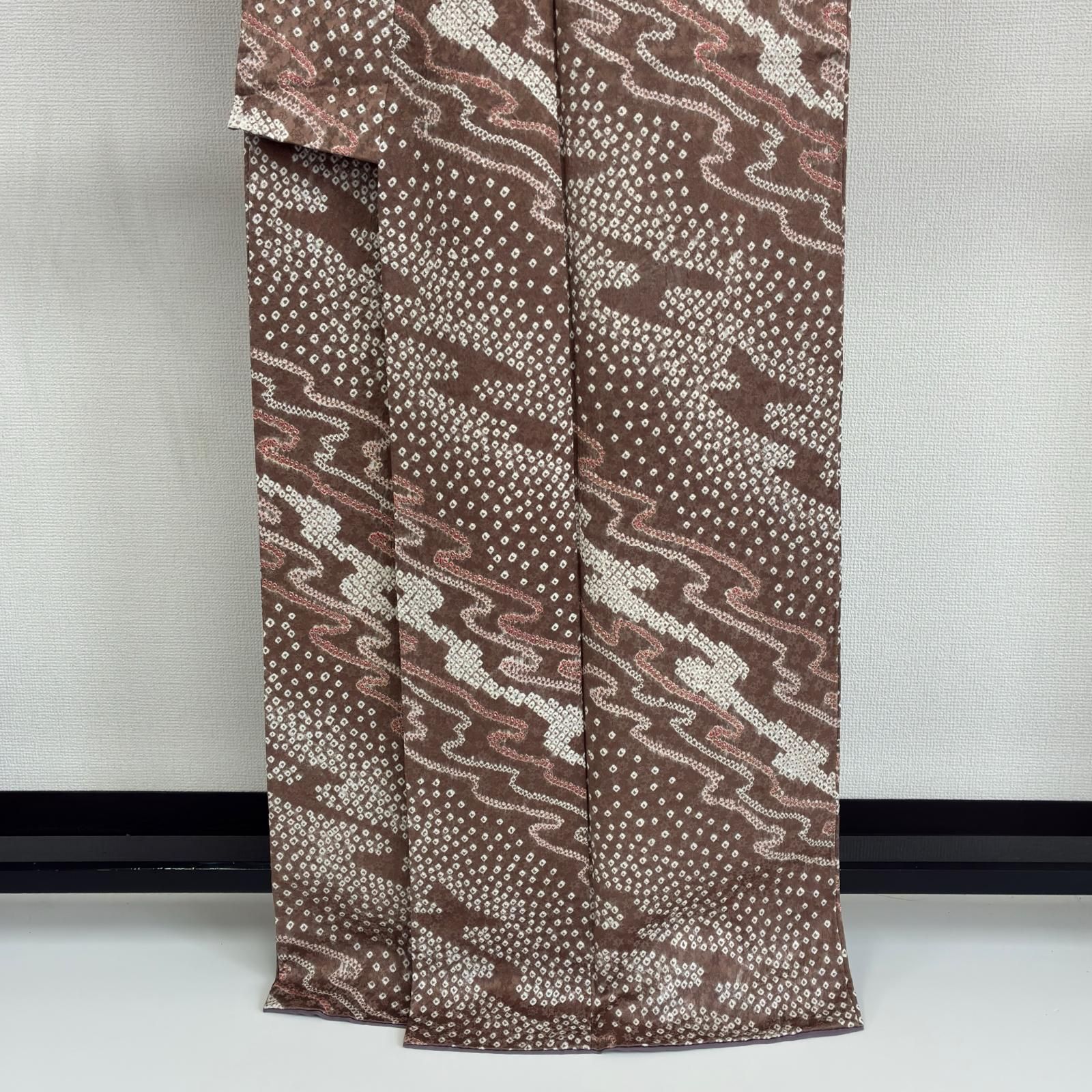 「縁」145ｃｍ～152ｃｍ 単衣 一越地 絞り柄 小紋 正絹 Ｕ９７２ 縁」150cm～156cm 一越地 間道柄 小紋 正絹 C917 【公式通販】