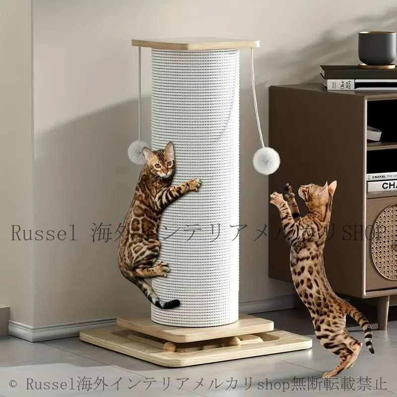 猫用スクラッチポスト 耐久性があるベース インタラクティブ ぬいぐるみボール付き エクストララージサイザル 柱 滑りにくいマット 静か 4-7