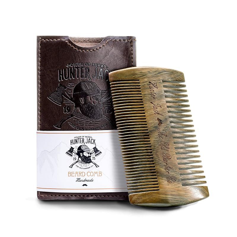 【新品】 Hunter Jack サンダルウッドヒゲコーム メンズ ハンドメイド ひげ&口ひげコーム プレミアム木製コーム 細くて広い歯の男性用コーム 小さなポケットサイズ PUレザーケース入り 0