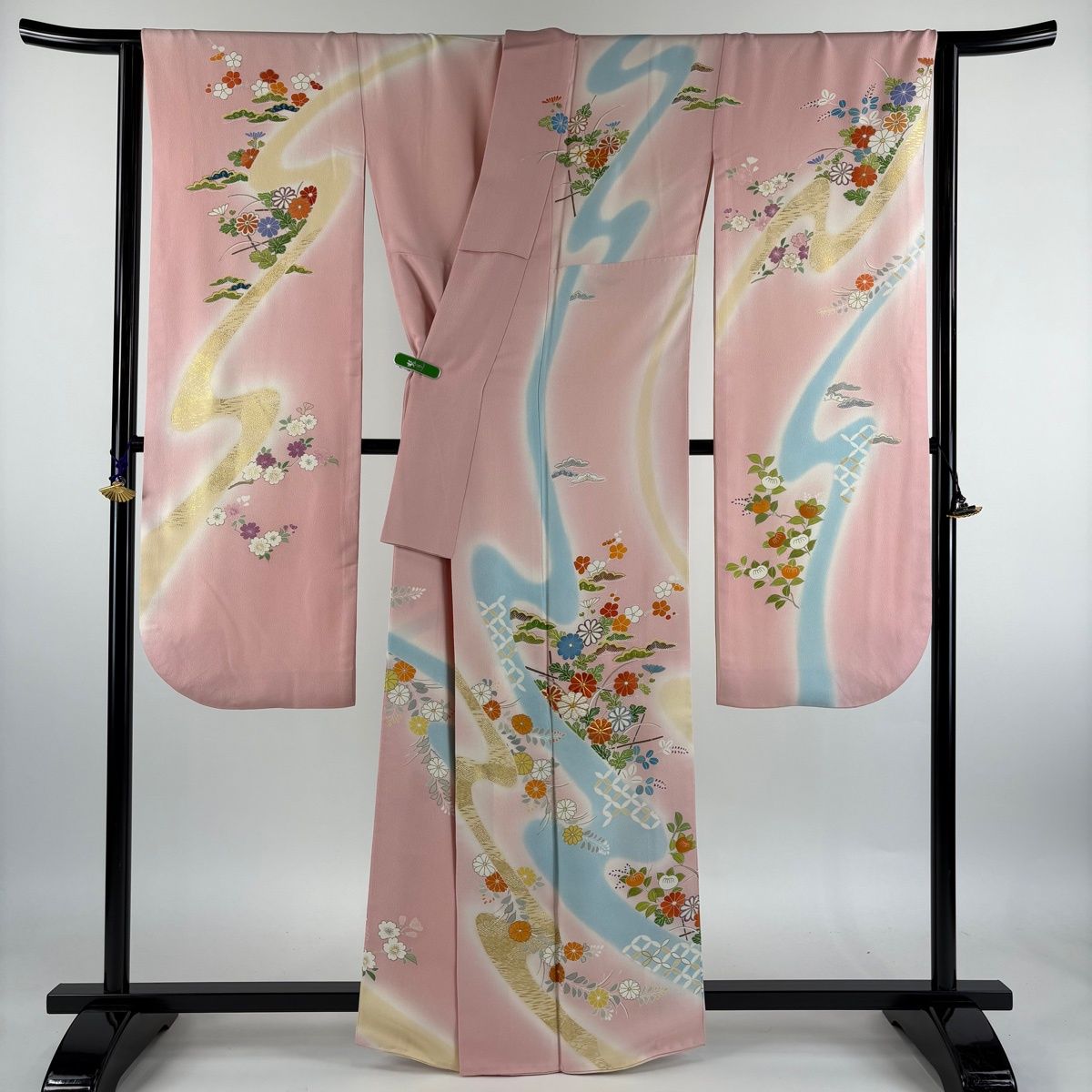 振袖 身丈162cm 裄丈67cm M 袷 千總 落款 菊 七宝 金糸 金彩 ピンク