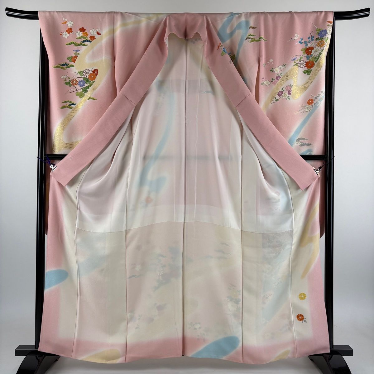 振袖 身丈162cm 裄丈67cm M 袷 千總 落款 菊 七宝 金糸 金彩 ピンク