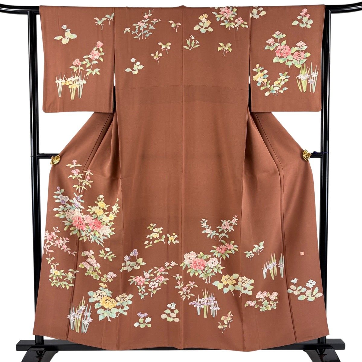 訪問着 身丈155cm 裄丈66cm 正絹 秀品 【中古】 訪問着 身丈155cm 裄丈64.5cm M 袷 波 幾何学 赤茶 正絹 秀品 一つ紋