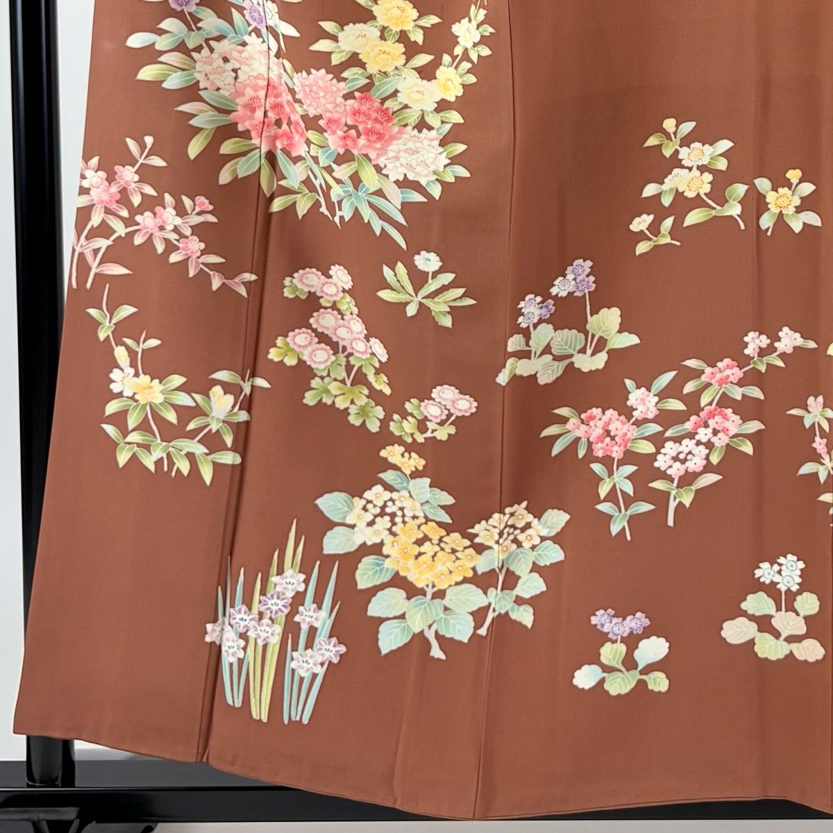訪問着 身丈157cm 裄丈63cm S 袷 落款 草花 赤茶 正絹 秀品 【中古