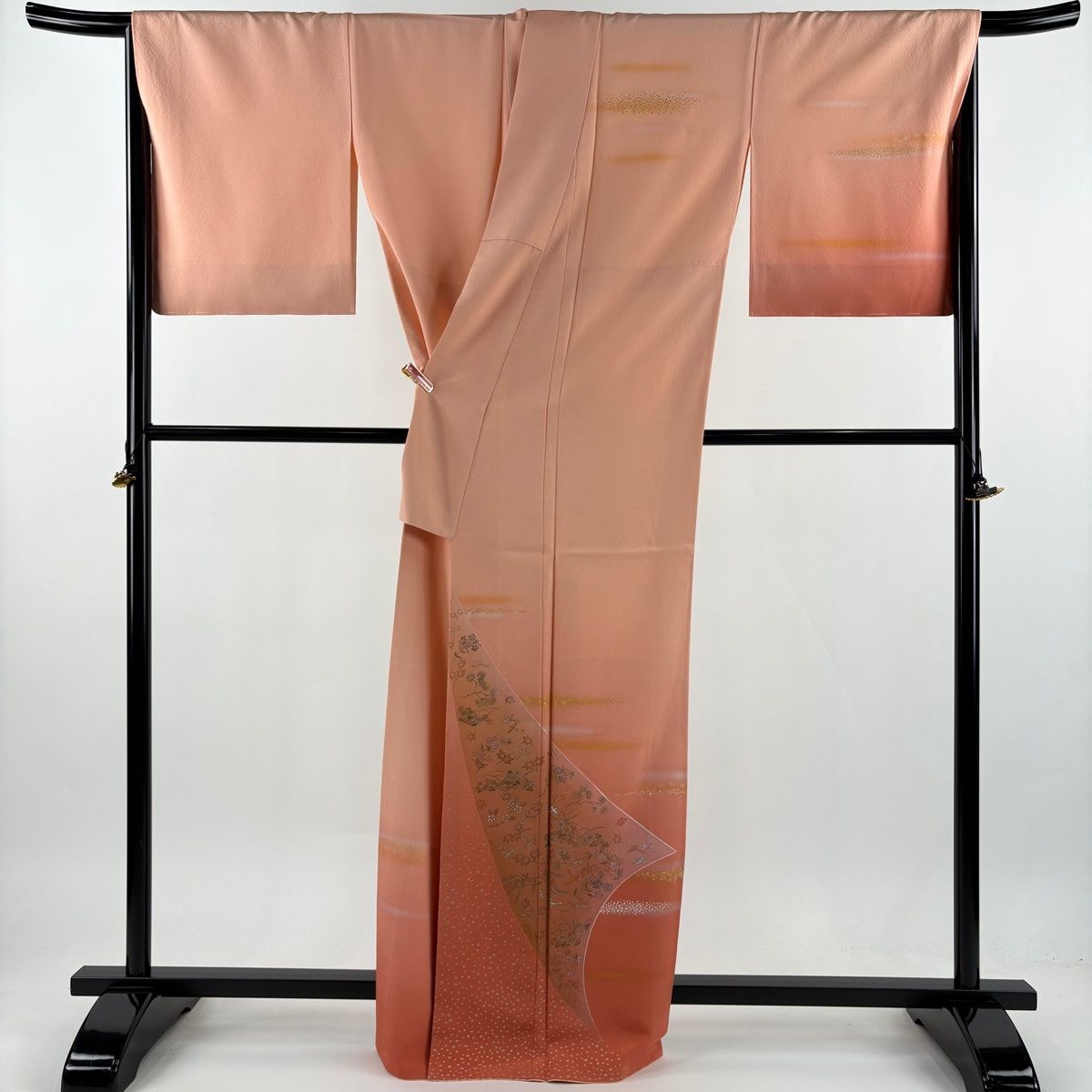 ぷりん【裄身丈直し】付下げ　花菱植物地紋　グリーン　11SG15 ぷりん様専用【裄身丈直し】付下げ 花菱植物地紋 グリーン 11SG15