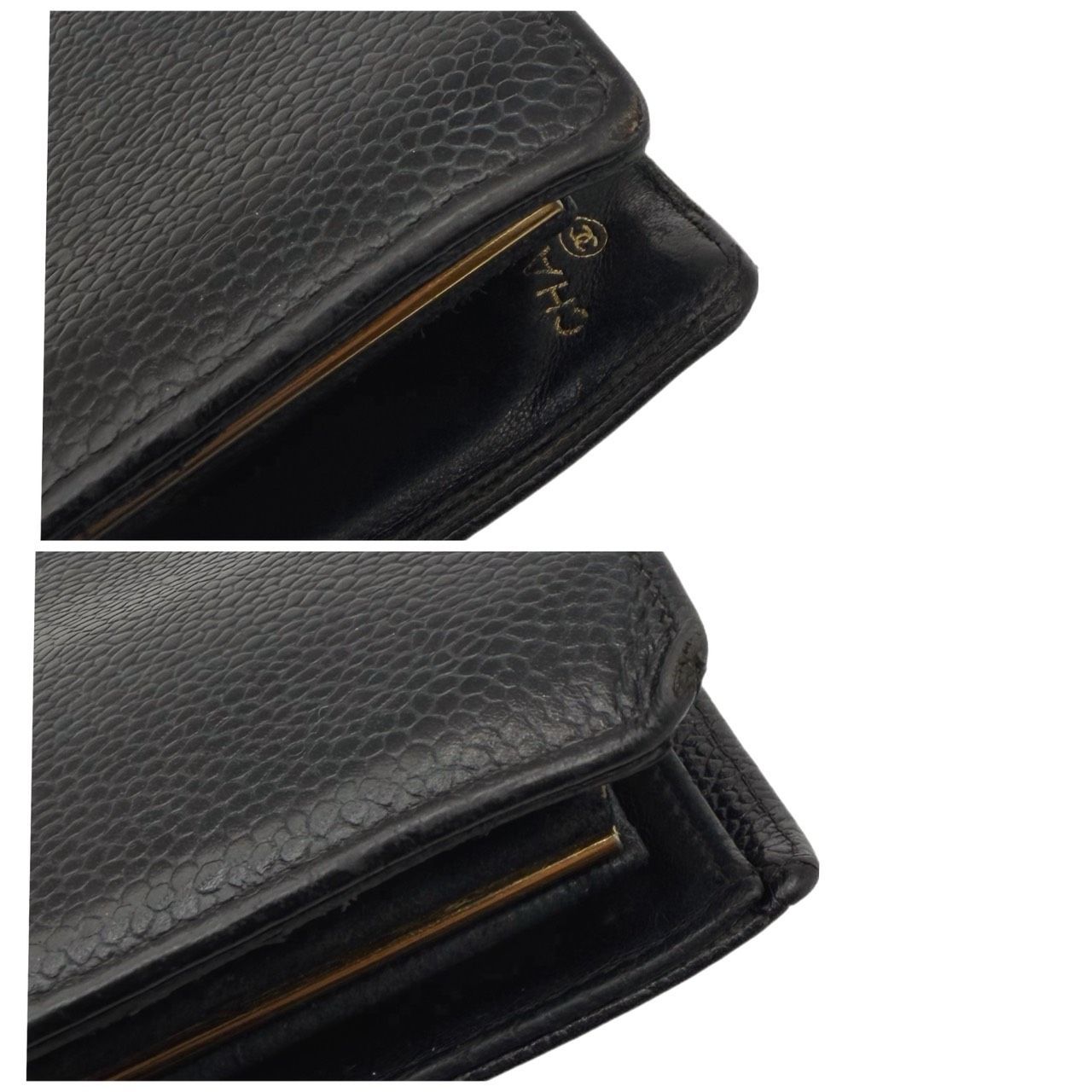 CHANEL シャネル　ココマーク　キャビアスキン　がま口　二つ折り財布　黒 楽天市場】【中古】 CHANEL シャネル キャビアスキン ココマーク