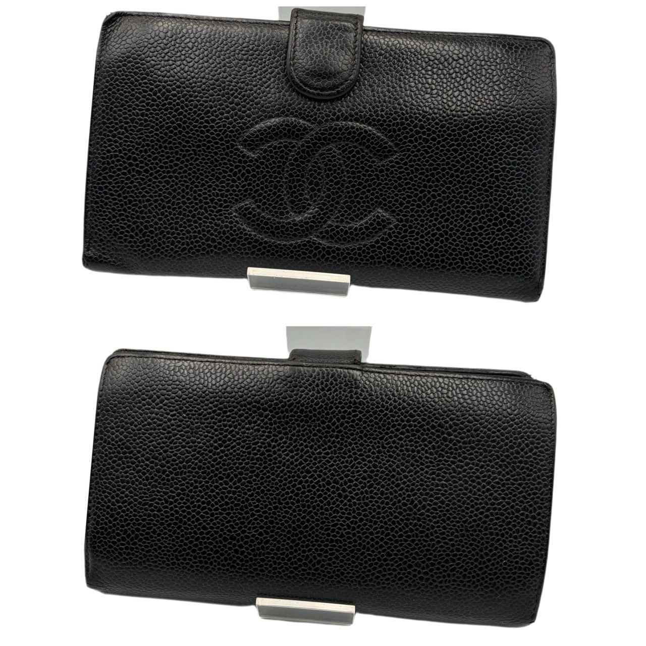 CHANEL シャネル　ココマーク　キャビアスキン　がま口　二つ折り財布　黒 楽天市場】【中古】 CHANEL シャネル キャビアスキン ココマーク