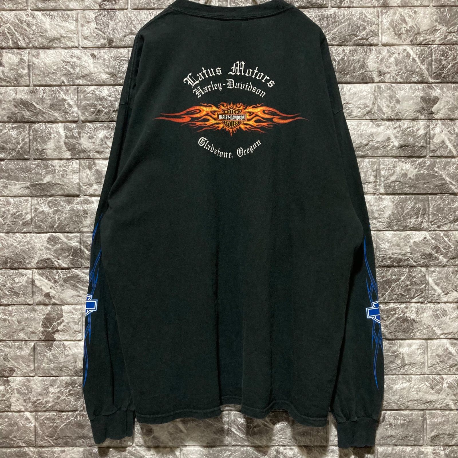 HARLEY DAVIDSON ロンT USA製 ハーレーダビッドソン BLACK BLUE FLAME