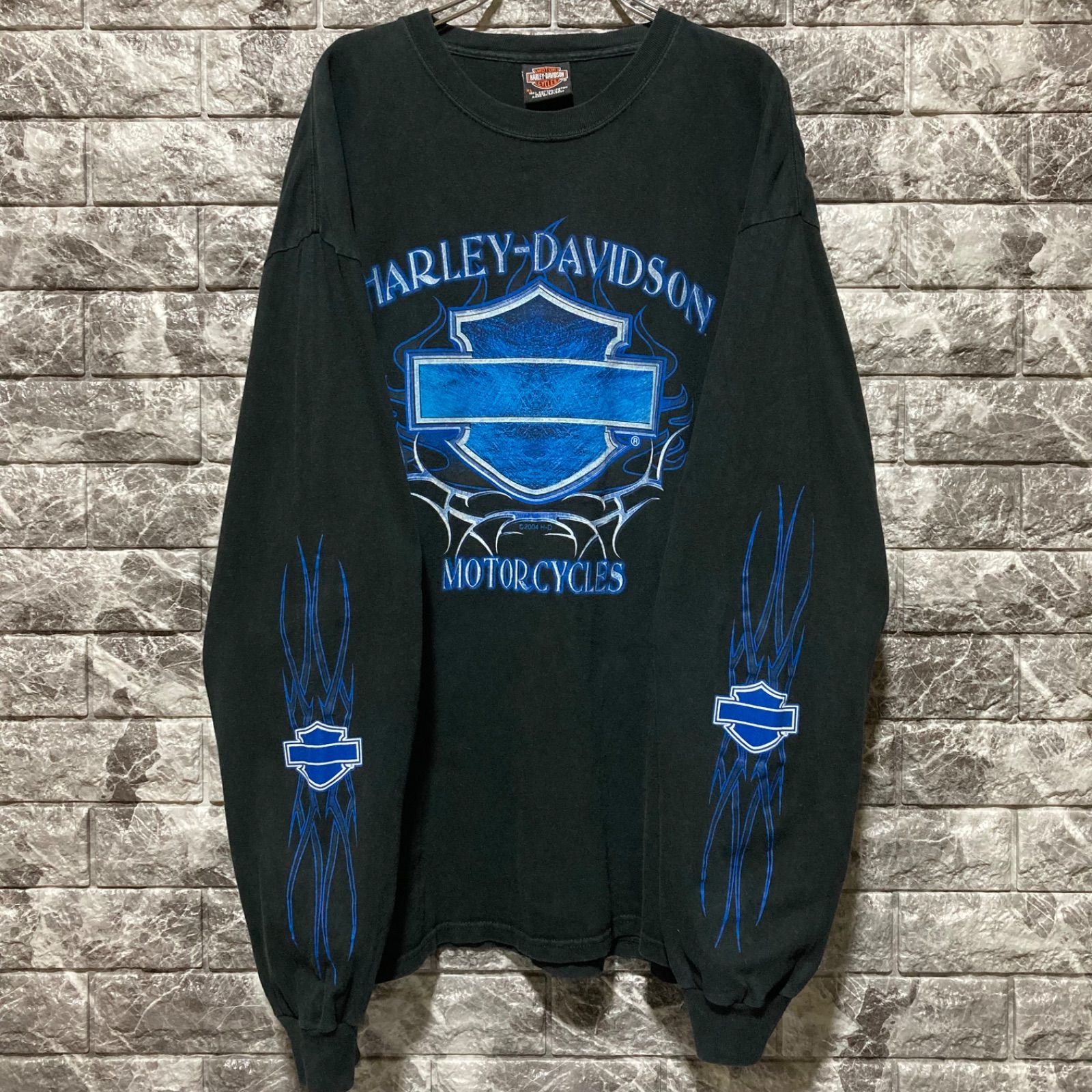 HARLEY DAVIDSON ロンT USA製 ハーレーダビッドソン BLACK BLUE FLAME