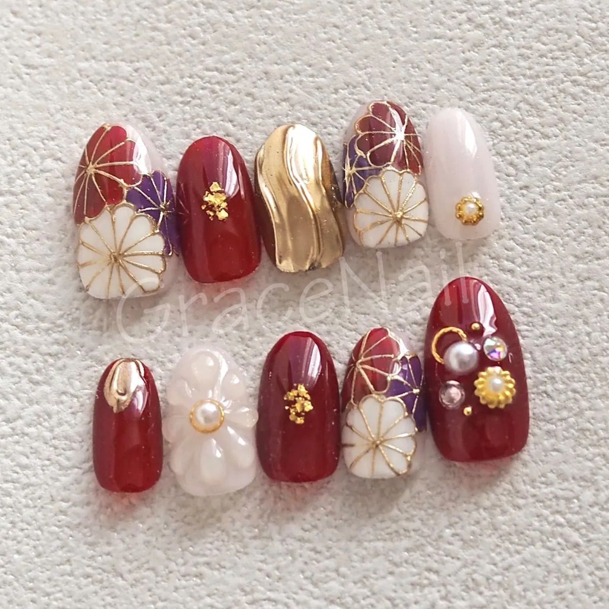 No.2268 現品販売！ネイルチップ 成人式卒業式和柄振袖袴着物 - メルカリ
