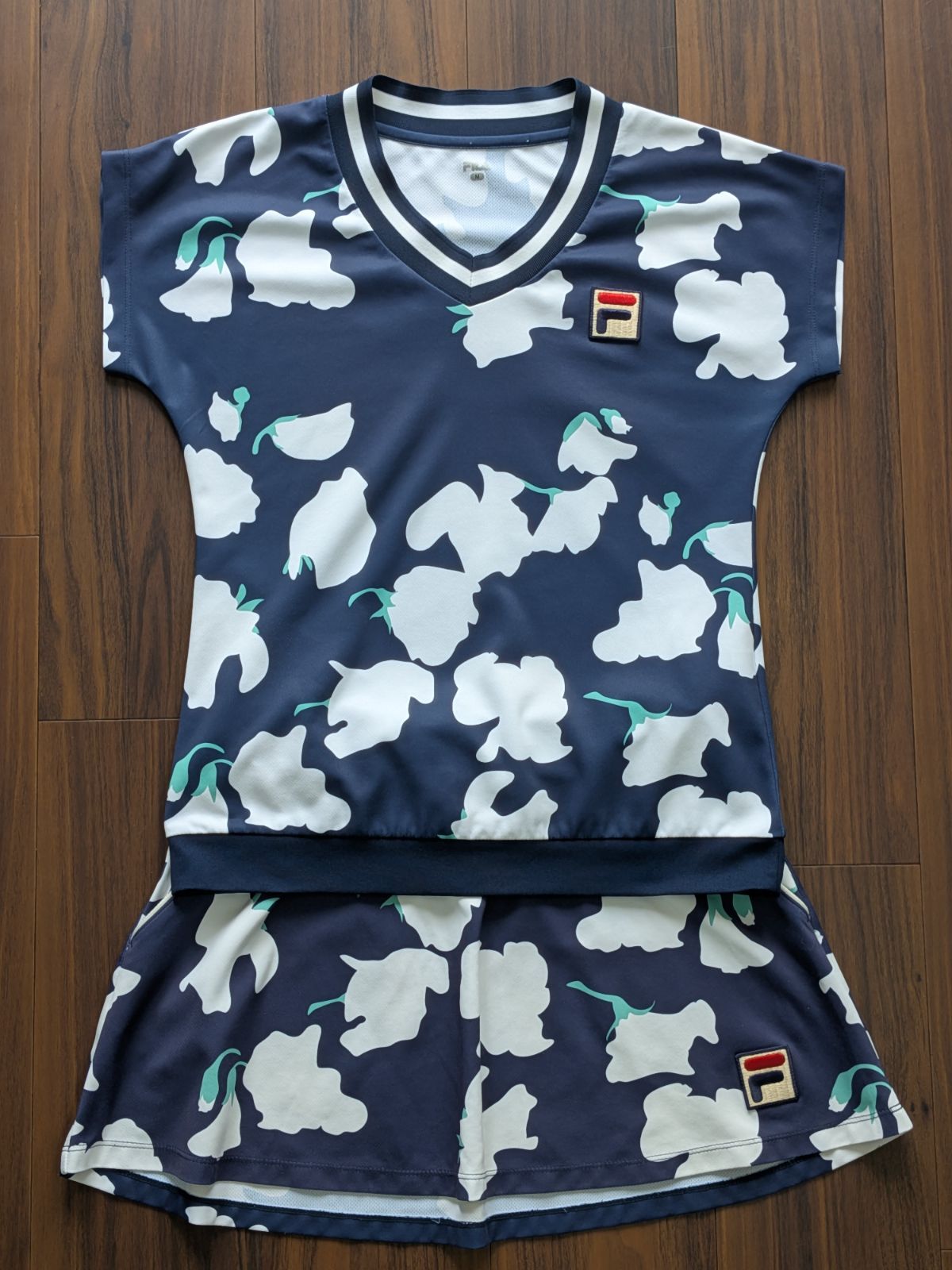 FILA フィラ テニスウェア 総柄 シャツ スカート 上下 セットアップ M 