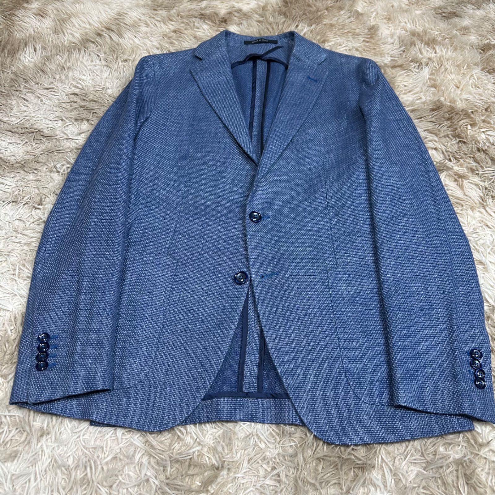 リネン混 TAGLIATORE テーラードジャケット ホップサック ネイビー 48 