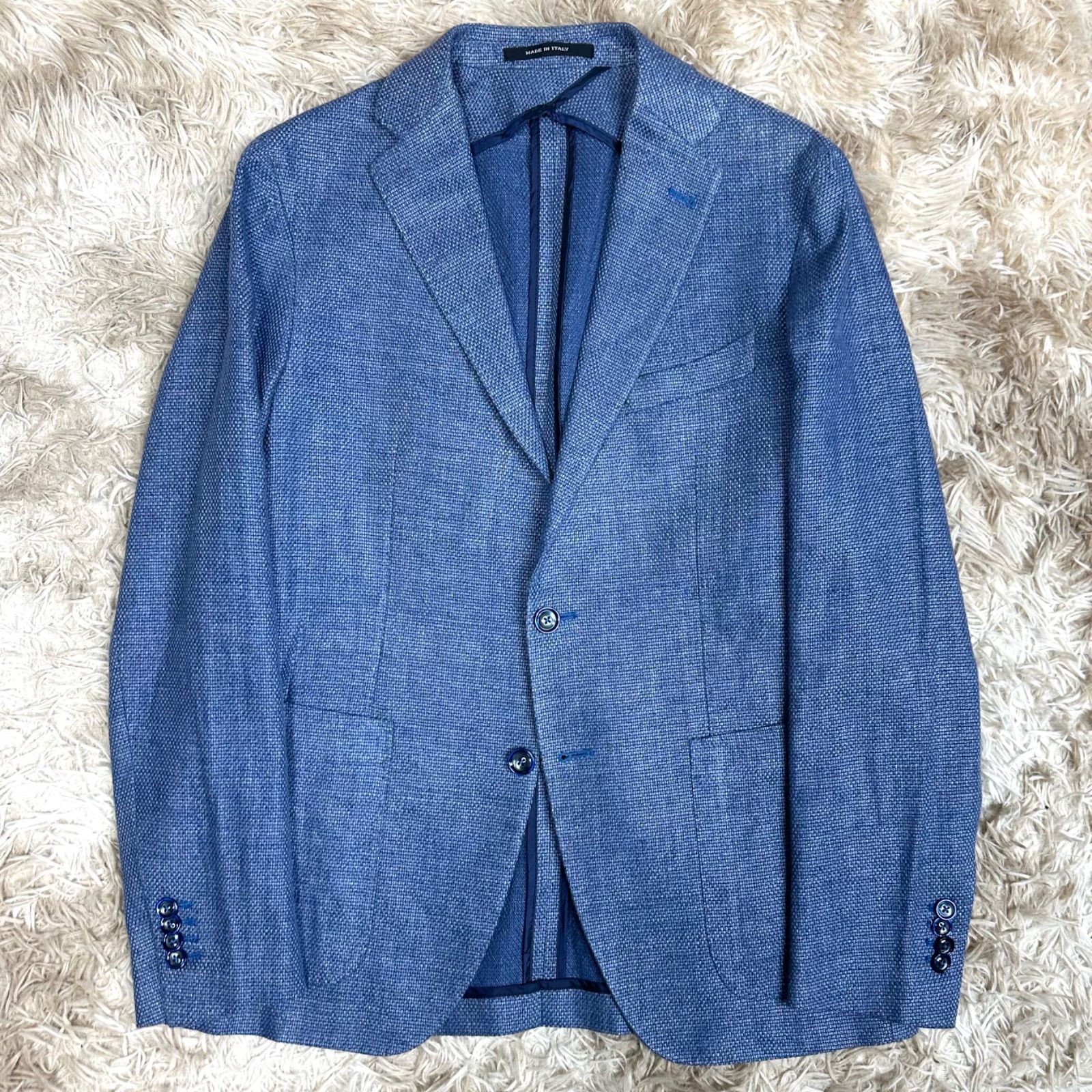 リネン混 TAGLIATORE テーラードジャケット ホップサック ネイビー 48