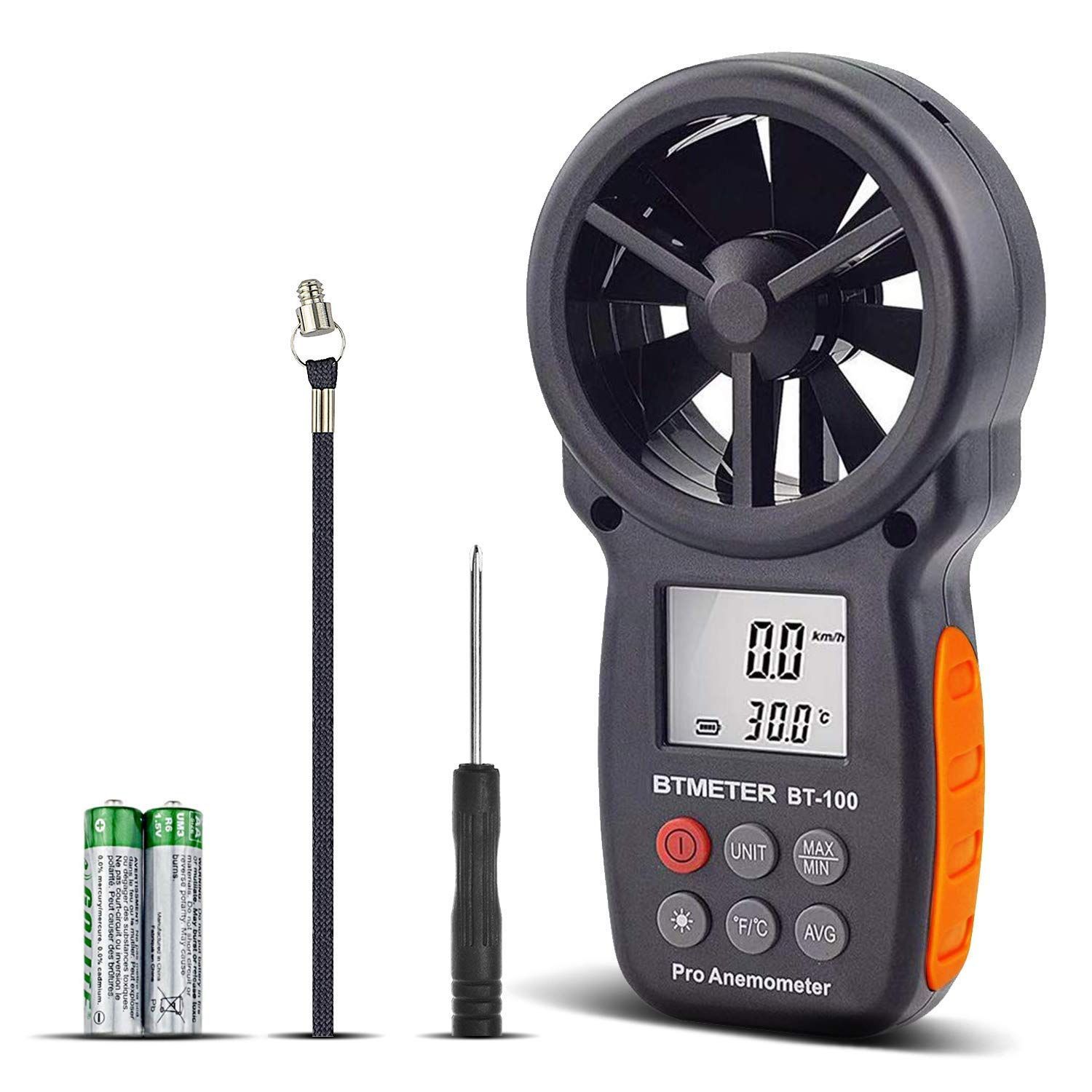 【人気商品】風温と風量測定器 風向風速計 ハンドヘルド風速計 風力計 簡易微風速計 風量計 ドローン飛行 登山に必需品 BT-100 日本語取扱説明書付き デジタル風速計 省エネル 自動OFF BTMETER バックライト