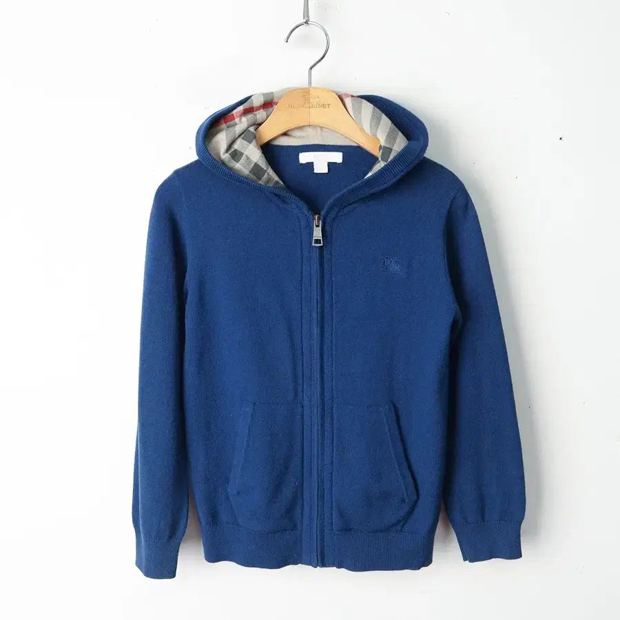128/バーバリーキッズ コットン カシミア フード ニット ジップアップ