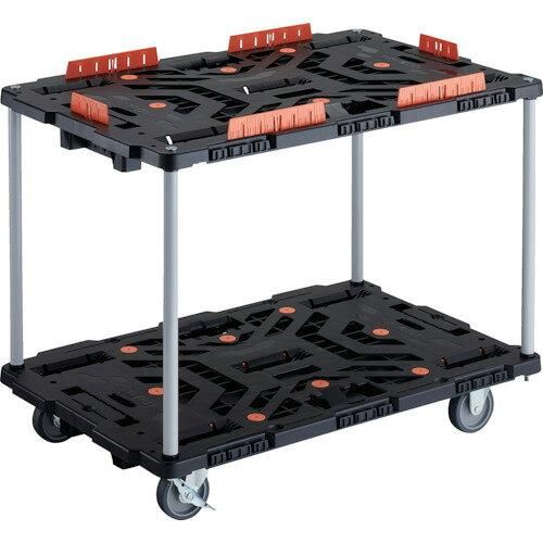 【新品・2営業日で発送】TRUSCO トラスコ中山 TRUSCO 連結式樹脂製2段台車 ビートル 900X600 自在3輪 内2輪ストッパー付 柵付 ハンドルなし (BT920KJ3S2E100 8000)