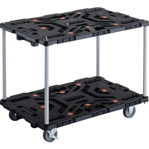 【新品・2営業日で発送】TRUSCO トラスコ中山 TRUSCO 連結式樹脂製2段台車 ビートル 900X600 自在3輪 内2輪ストッパー付 ハンドルなし (BT920J3S2E100 8000)