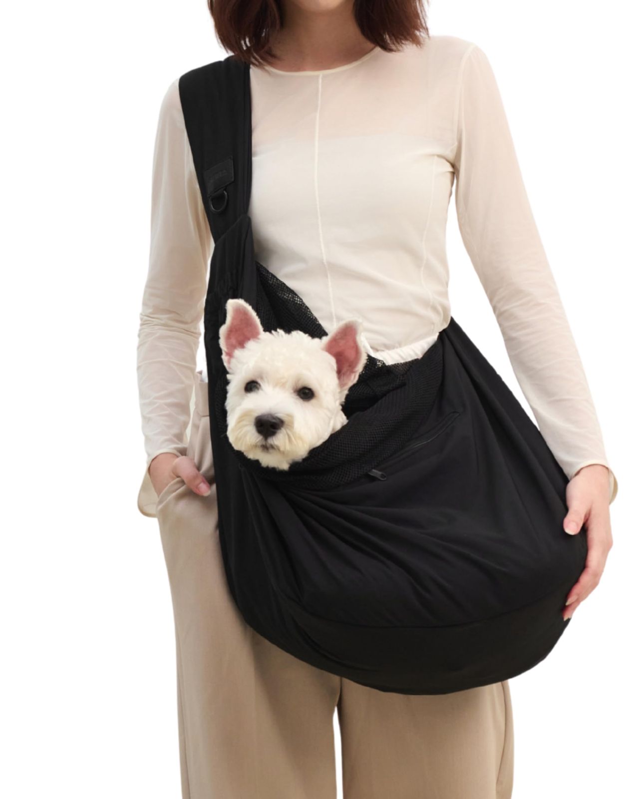 【肩ラク設計】 ROTTA Pet (ロッタペット) ペットスリング 撥水 ワイドショルダー 収納たくさん 抱っこ紐 底板付き 8キロ キャリーバッグ 犬入れるバッグ 軽量 斜めがけ スリングキャリー コンパクト 省スペース 洗える ポケット多数 飛び出し防止お散歩グッズ