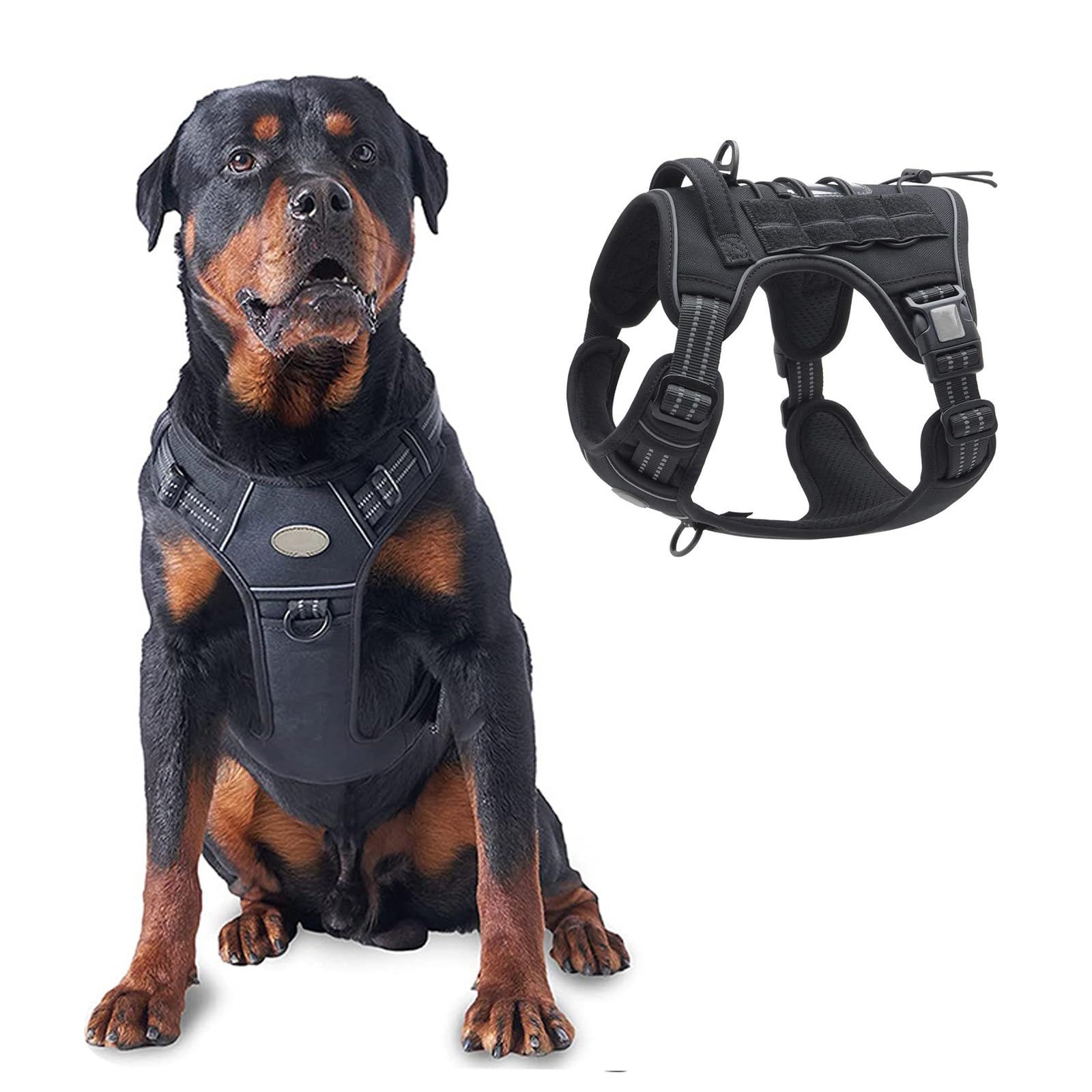 VanderHOME 犬用 ハーネス 犬用胴輪 ドッグ ペット用品 訓練 歩行補助 引っ張り防止 大きいサイズ リード付き 喉に優しい 通気性よい 簡単着脱 散歩用 老犬 介護用 しつけ 運動向き おしゃれ 小型犬 中型犬 大型犬 ブラック L