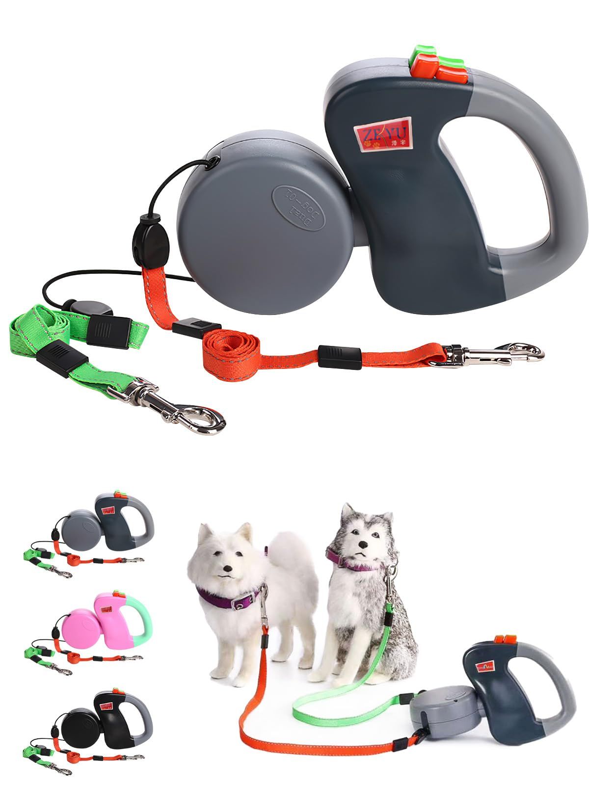 [GIIPET]犬 リード 伸縮 2頭引き 小型犬 絡まない 360°回転 多頭飼い用 長さ3m 持ちやすい 反射 多機能 丈夫 おしゃれ 自動巻き取り式 しつけ 夜道 散歩 犬?猫 二匹用対応