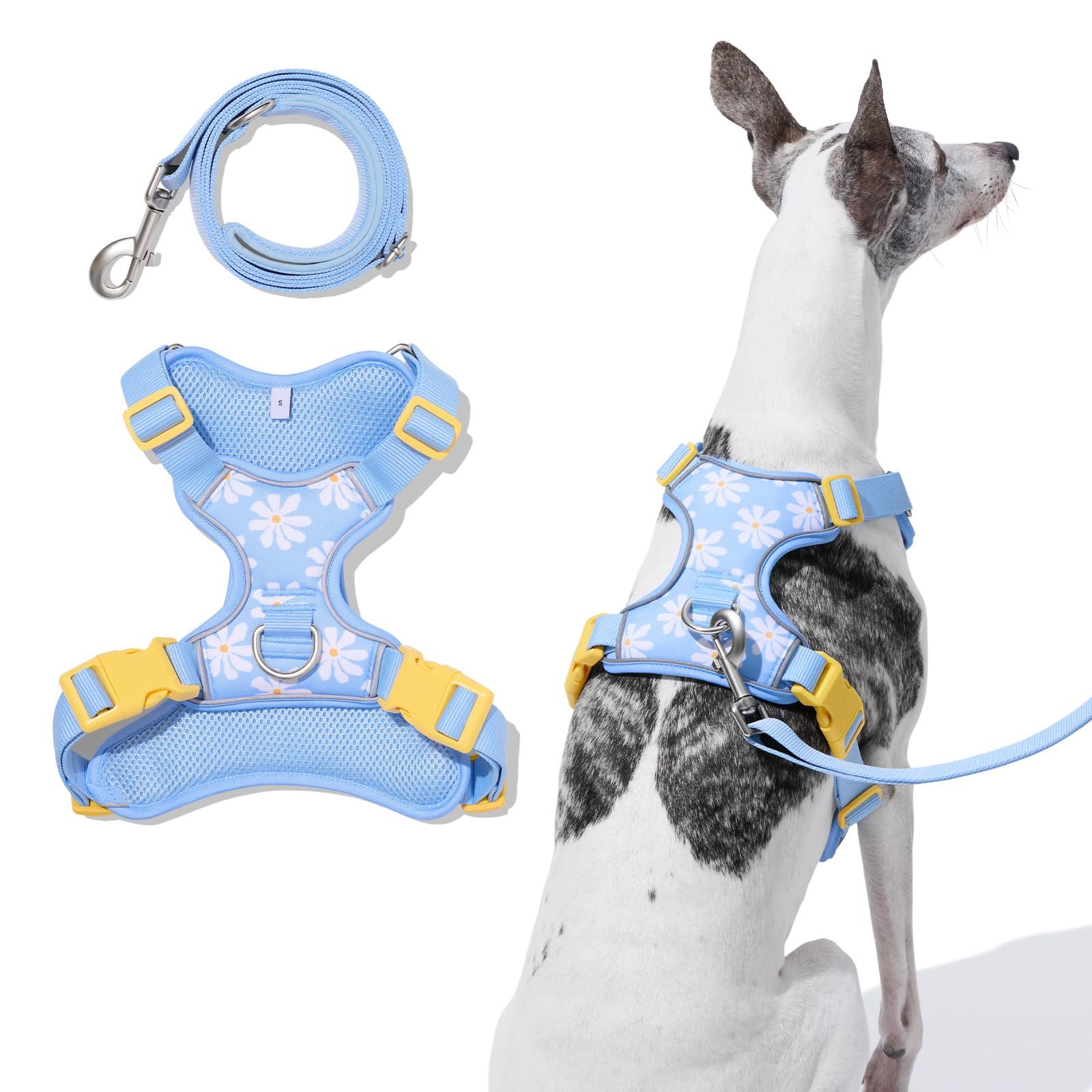 VETRESKA 犬用ハーネス 中型犬用 H型 セーフティ -夜間反射 調節可能 引っ張り抑制 首締め防止の犬用ベスト 簡単コントロール＆お散歩用ハーネス 大型犬対応 頑丈リード付き ペット用ベストハーネス M