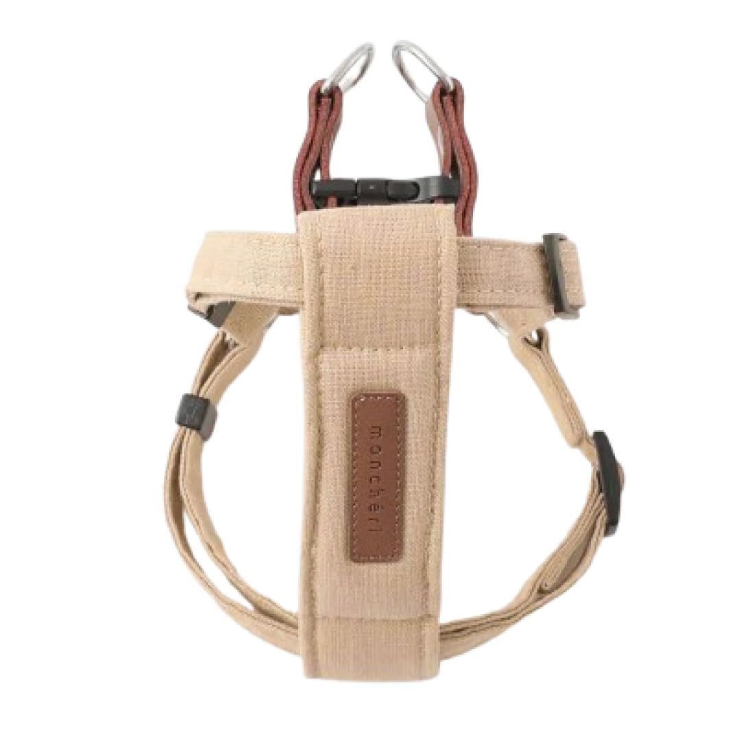 monch?ri モンシェリ [レザー×リネンハーネス] 犬 ハーネス 小型犬 (L/ベージュ) サイズ調節可能 ワンタッチ 着脱簡単 犬用 お散歩 お出かけ｜詳細画像