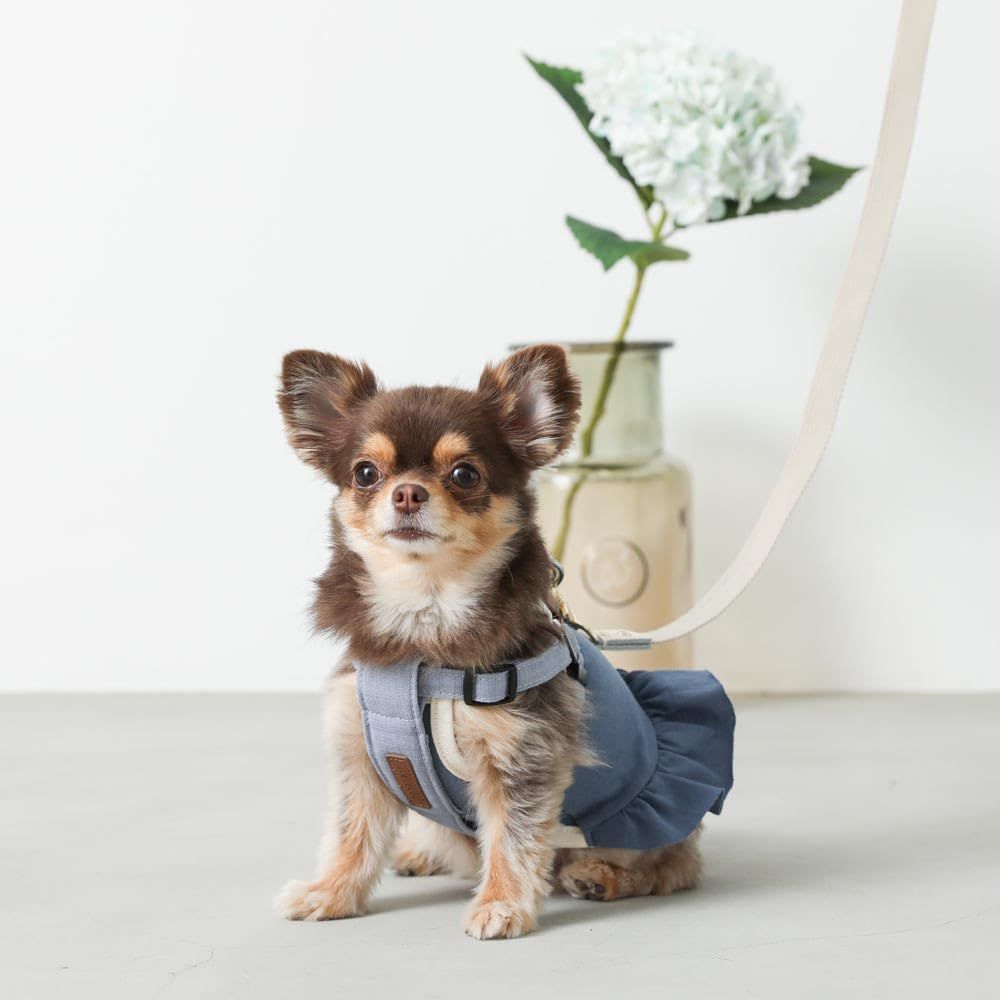 monch?ri モンシェリ [レザー×リネンハーネス] 犬 ハーネス 小型犬 (L/ベージュ) サイズ調節可能 ワンタッチ 着脱簡単 犬用 お散歩 お出かけ｜お散歩グッズ