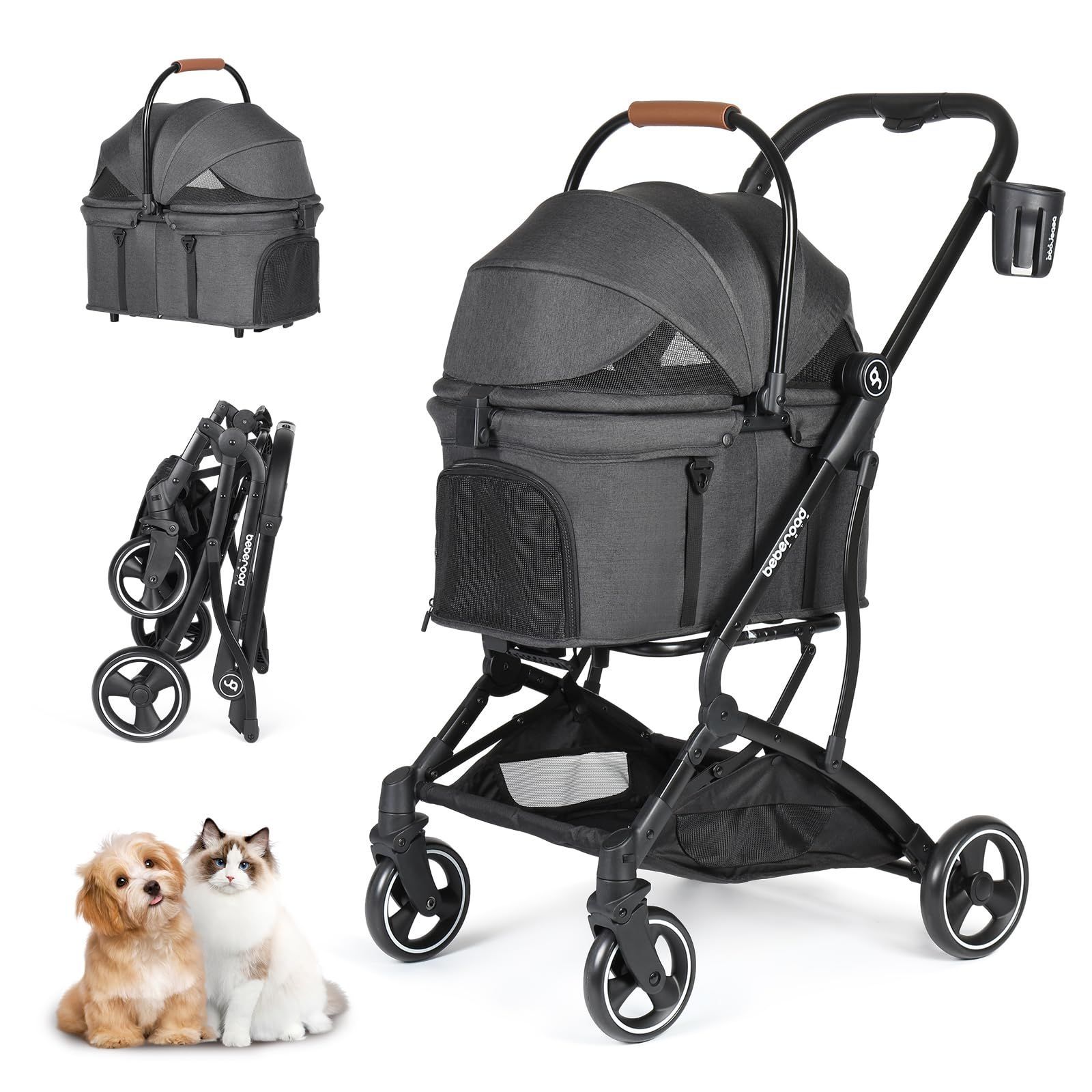 BEBEROAD PETS T3 ペットカート 分離型 小型犬 折りたたみ 4輪 前輪360°回転 犬用バギー 犬用ベビーカー 多頭用 小型犬 中型犬 ペット キャリーカート いぬ用ワンタッチ 折りたたみ 後輪ブレーキ付 多機能 散歩 外出便利 (T3-ブラッ 11,633円
