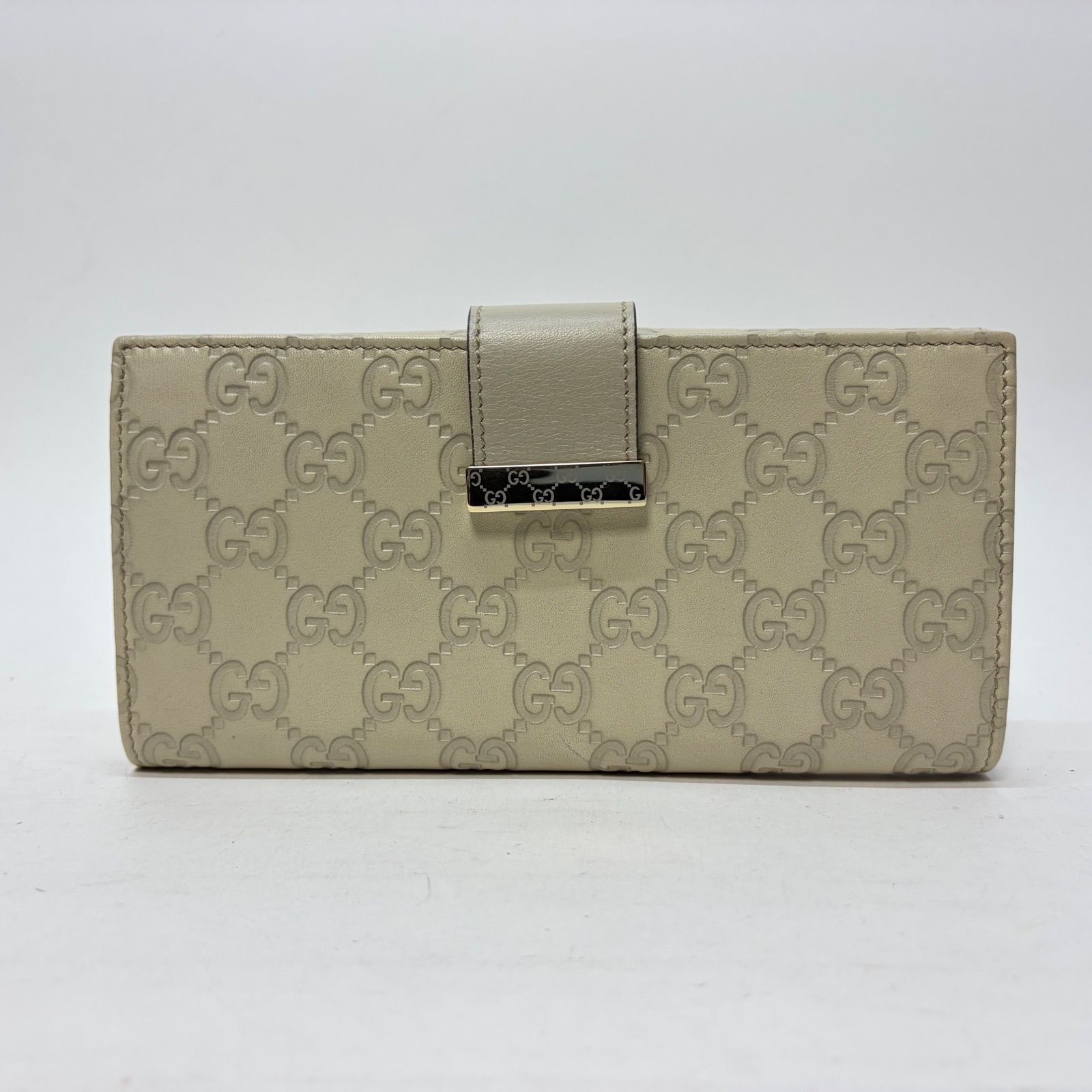 4240 GUCCI グッチ 長財布 Wホック GG シマレザー ホワイトベージュ 
