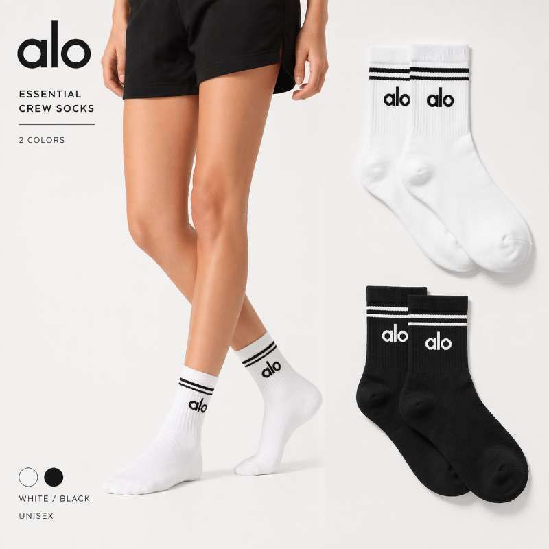 Alo Yoga アロヨガ クルーソックス 厚手 ESSENTIAL CREW SOCKS ロゴ