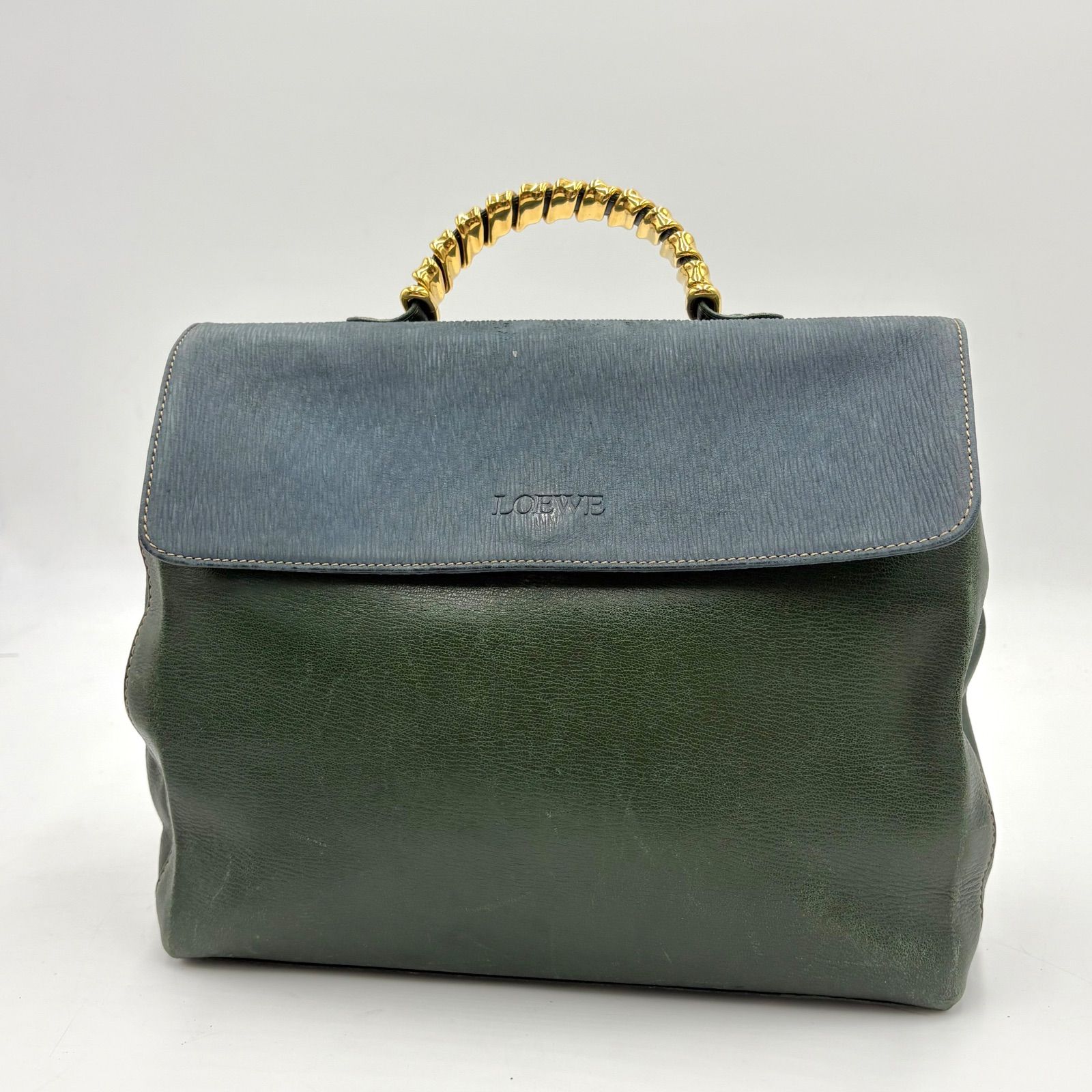 LOEWE ロエベ ベラスケス ハンドバッグ ヴィンテージ グリーン×ブルー 